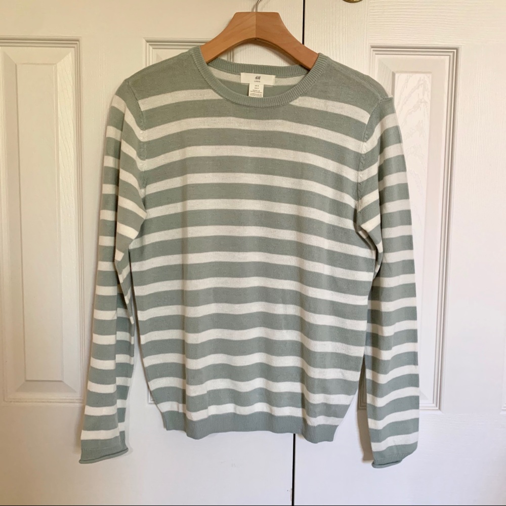 H&M Striped Sweater - Mint and White - Size S